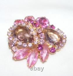 Vintage Brooch Pin Pink Tear Drop Rhinestone Open Back Gold Tone