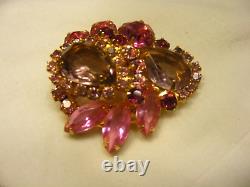 Vintage Brooch Pin Pink Tear Drop Rhinestone Open Back Gold Tone