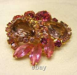 Vintage Brooch Pin Pink Tear Drop Rhinestone Open Back Gold Tone