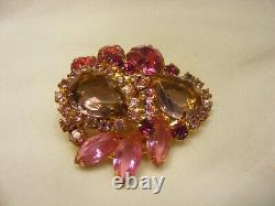 Vintage Brooch Pin Pink Tear Drop Rhinestone Open Back Gold Tone