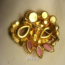 Vintage Brooch Pin Pink Tear Drop Rhinestone Open Back Gold Tone