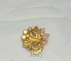 Vintage Brooch Pin Pink Tear Drop Rhinestone Open Back Gold Tone