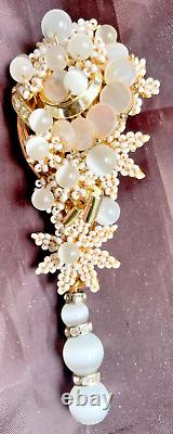 Vintage Brooch Pin STANLEY HAGLER Classic RHINESTONES Crystal MOONSTONE Beads