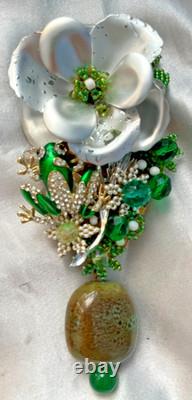 Vintage Brooch Pin STANLEY HAGLER Figural RHINESTONE BABY FROG in GARDEN