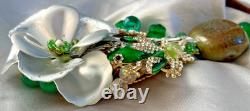 Vintage Brooch Pin STANLEY HAGLER Figural RHINESTONE BABY FROG in GARDEN