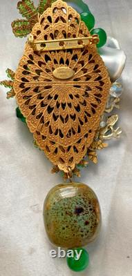 Vintage Brooch Pin STANLEY HAGLER Figural RHINESTONE BABY FROG in GARDEN