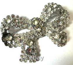 Vintage Brooch Staret Signed Bow Knot Rhinestone Heavy Large Ad Piece Estate