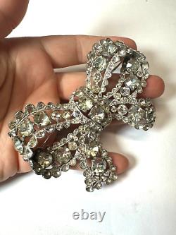 Vintage Brooch Staret Signed Bow Knot Rhinestone Heavy Large Ad Piece Estate