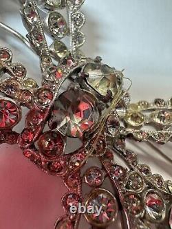 Vintage Brooch Staret Signed Bow Knot Rhinestone Heavy Large Ad Piece Estate