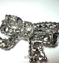 Vintage Brooch Staret Signed Bow Knot Rhinestone Heavy Large Ad Piece Estate