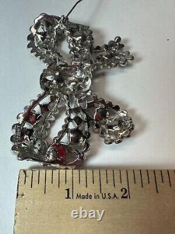 Vintage Brooch Staret Signed Bow Knot Rhinestone Heavy Large Ad Piece Estate