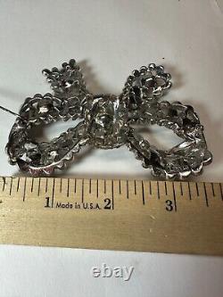 Vintage Brooch Staret Signed Bow Knot Rhinestone Heavy Large Ad Piece Estate