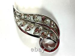 Vintage Brooch Trifari Pat Pend Silver Leaf Open Rhinestone