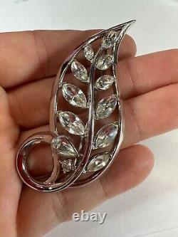 Vintage Brooch Trifari Pat Pend Silver Leaf Open Rhinestone