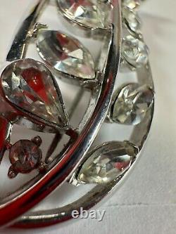 Vintage Brooch Trifari Pat Pend Silver Leaf Open Rhinestone