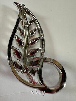 Vintage Brooch Trifari Pat Pend Silver Leaf Open Rhinestone