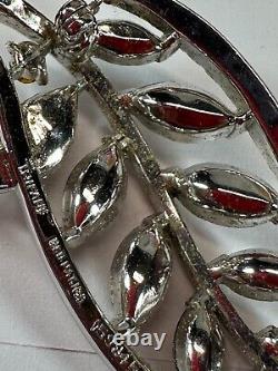 Vintage Brooch Trifari Pat Pend Silver Leaf Open Rhinestone