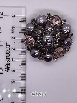 Vintage Brooch Weiss Rhinestone Pearl Floral Purple Pink Silver Tone Pin