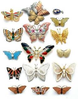 Vintage Butterfly Brooches Lot 16 Pieces Enamel Rhinestones Enamel Pins Monet