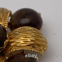 Vintage CADORO Brooch Pin & Necklace Gold Tone Faux Brown Cabochon Signed Estate
