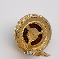Vintage CADORO Brooch Pin & Necklace Gold Tone Faux Brown Cabochon Signed Estate