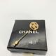 Vintage CHANEL Pin Brooch Coco Mark Gold Tone Metal Rhinestone Stamped France
