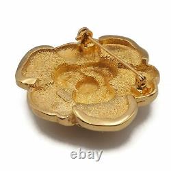 Vintage CHR DIOR Brushed Gold Tone Crystal Rhinestone Rose Flower Brooch Pin