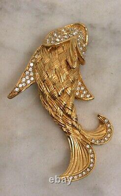 Vintage CHRISTIAN DIOR Gold Tone Rhinestone Koi Fish Pin Brooch
