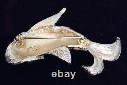 Vintage CHRISTIAN DIOR Gold Tone Rhinestone Koi Fish Pin Brooch
