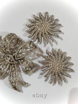 Vintage CINER Bow Brooch, Rhinestones, Estate, 3 Inches Long, Signed, Excellent