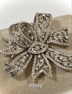 Vintage CINER Bow Brooch, Rhinestones, Estate, 3 Inches Long, Signed, Excellent
