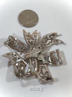 Vintage CINER Bow Brooch, Rhinestones, Estate, 3 Inches Long, Signed, Excellent
