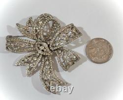Vintage CINER Bow Brooch, Rhinestones, Estate, 3 Inches Long, Signed, Excellent