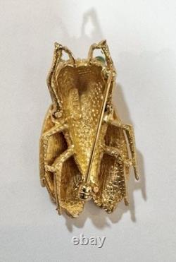 Vintage CINER Pink & Green Rhinestone Cicada Bug Brooch, Signed & Excellent