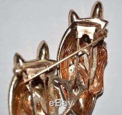 Vintage CORO Craft DUETTE Horses Sterling Silver Pin Clip horse Brooch Signed