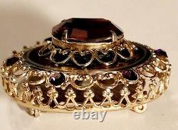 Vintage CORO Craft Jeweled Filigree Brooch. Gold Tn 1.5 Amethyst Glass Art Nuv S