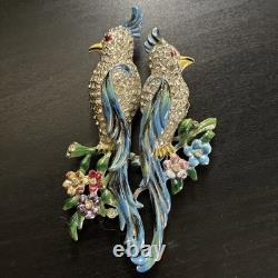 Vintage CORO DUETTE Bird Brooch Dress Clips Rhinestone Enamel Birds of Paradise