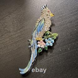 Vintage CORO DUETTE Bird Brooch Dress Clips Rhinestone Enamel Birds of Paradise