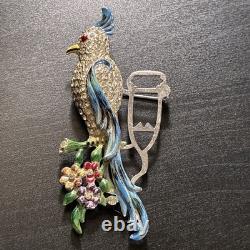 Vintage CORO DUETTE Bird Brooch Dress Clips Rhinestone Enamel Birds of Paradise