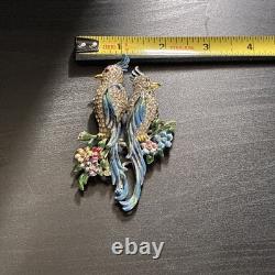 Vintage CORO DUETTE Bird Brooch Dress Clips Rhinestone Enamel Birds of Paradise