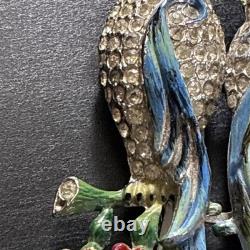 Vintage CORO DUETTE Bird Brooch Dress Clips Rhinestone Enamel Birds of Paradise