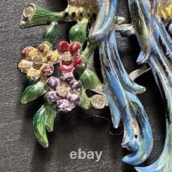 Vintage CORO DUETTE Bird Brooch Dress Clips Rhinestone Enamel Birds of Paradise