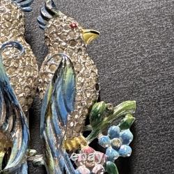 Vintage CORO DUETTE Bird Brooch Dress Clips Rhinestone Enamel Birds of Paradise