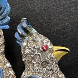 Vintage CORO DUETTE Bird Brooch Dress Clips Rhinestone Enamel Birds of Paradise