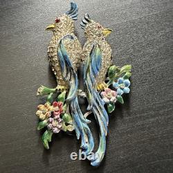 Vintage CORO DUETTE Bird Brooch Dress Clips Rhinestone Enamel Birds of Paradise