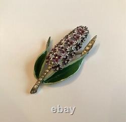 Vintage CORO Enamel Rhinestone Hyacinth FLOWER BROOCH PIN