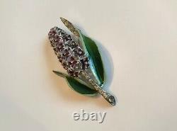 Vintage CORO Enamel Rhinestone Hyacinth FLOWER BROOCH PIN