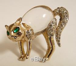 Vintage CORO Jelly Belly Cat Pin Rhinestone Feline Brooch No Whiskers