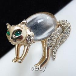 Vintage CORO Jelly Belly Cat Pin Rhinestone Feline Brooch No Whiskers