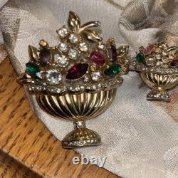 Vintage CORO Signed Rhinestone Brooch Earrings Are Harrice Miller Pat# 1057965